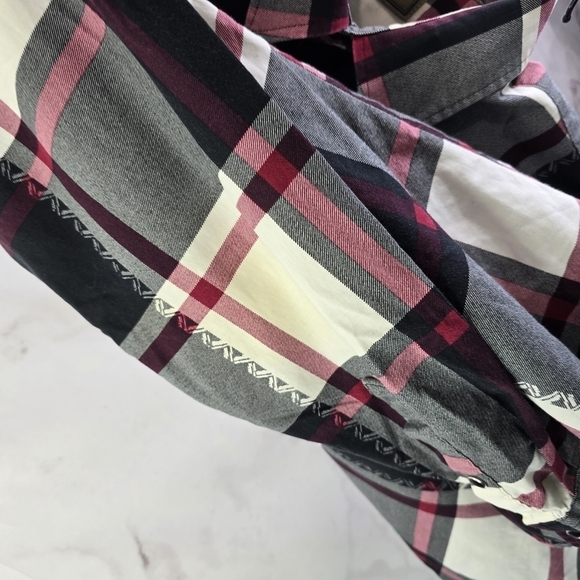 Roper Shirt Mens Large Black Red Snap Button Plaid Western White Long Sleeve - Picture 8 of 12